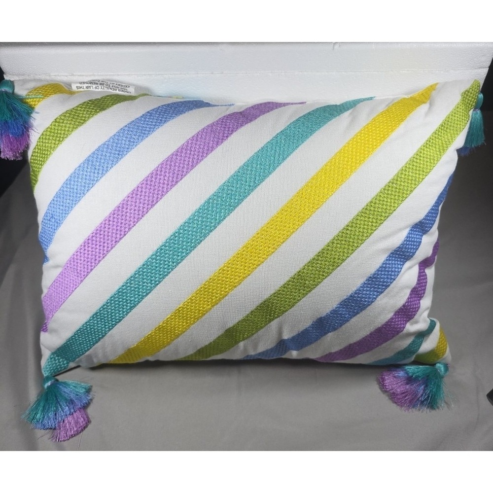 H For Happy Multicolor Kids‎ Decorative Accent Pillow With Tassels 20X14in